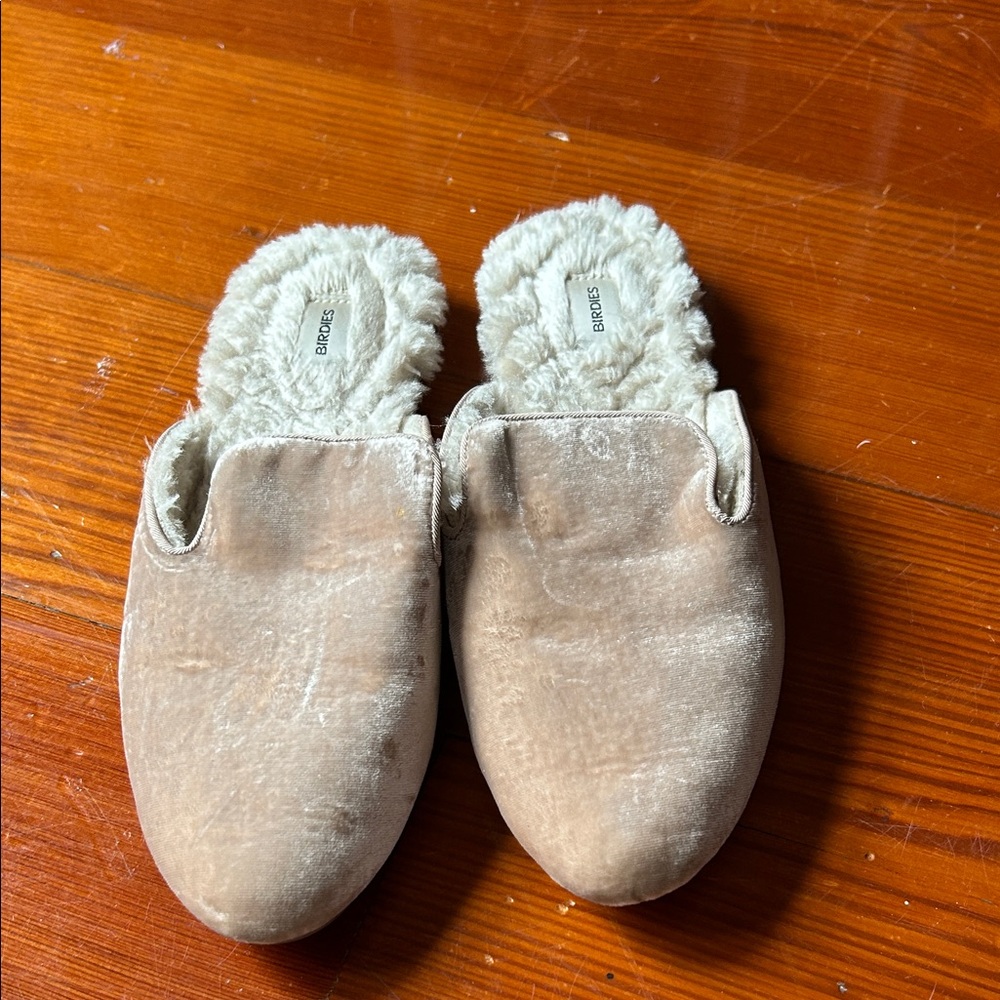 Birdies Cream Plush-Lined Velvet Slip-On Mules
